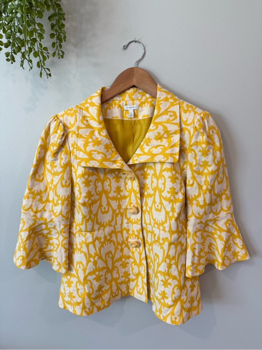 Semantiks Yellow and White Floral Jacquard Jacket Size 6
